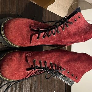 Dr. Martens Burgundy Suede Platform Boots